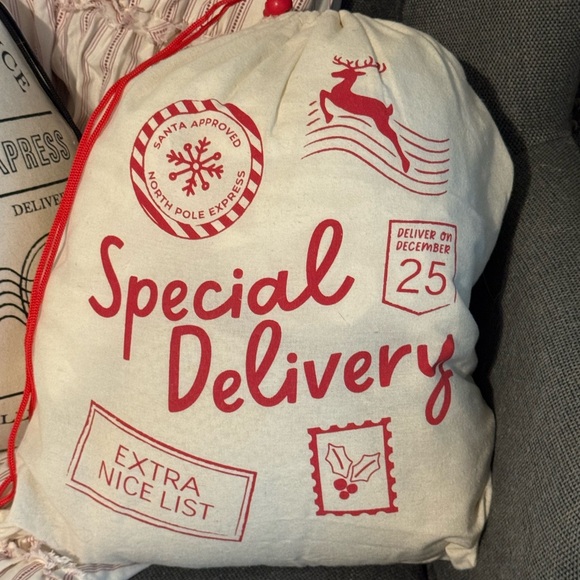 Holiday Special Delivery Sack Throw Pillow Covers Set + Red and Cream throw - Picture 3 of 4